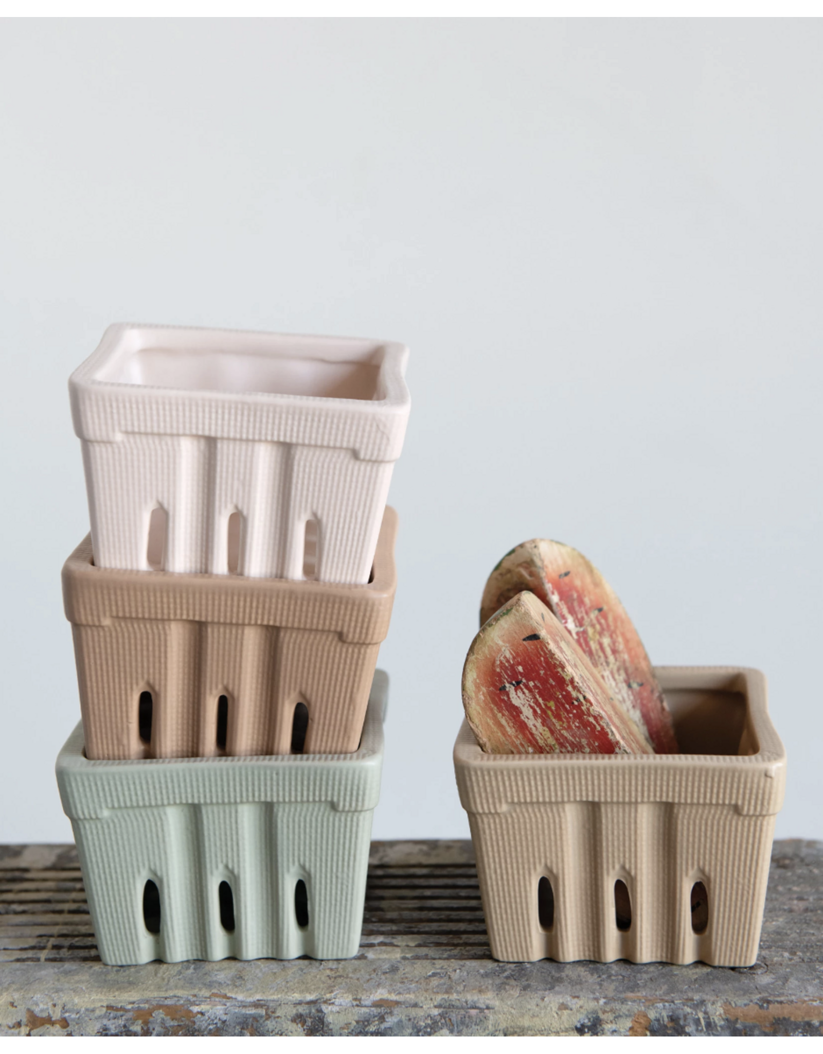 Textured Stoneware Berry Basket, 4 Colors