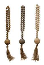 Wood Beads w/ Jute Rope Tassel, 3 Colors