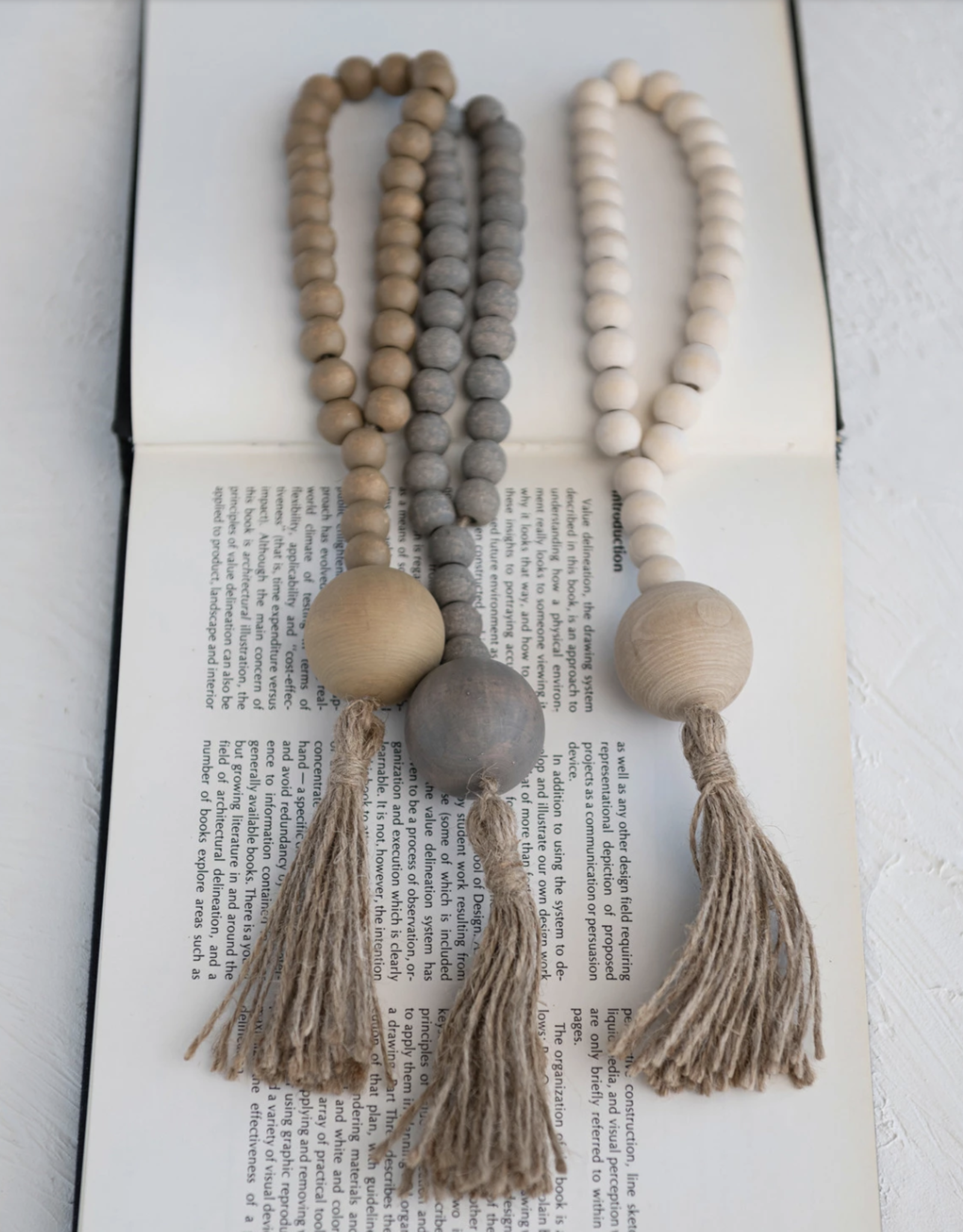 Wood Beads w/ Jute Rope Tassel, 3 Colors - Shoppe Jessica