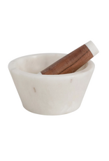 Marble and Acacia Wood Mortar and Pestle, Set of 2