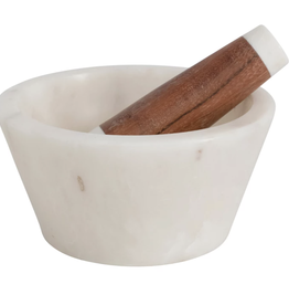 Marble and Acacia Wood Mortar and Pestle, Set of 2