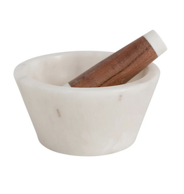 Marble and Acacia Wood Mortar and Pestle, Set of 2