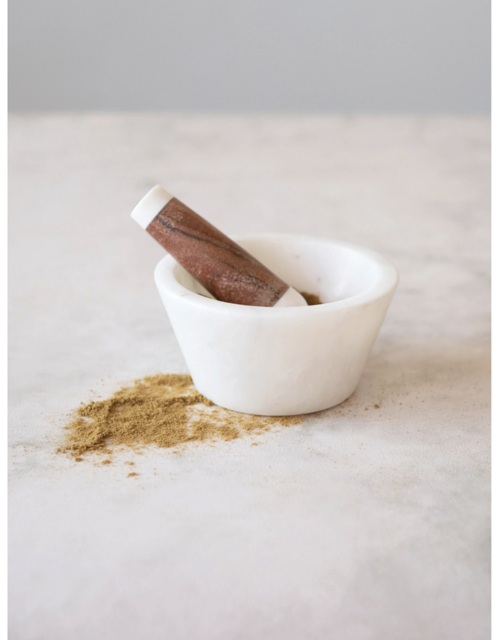 Marble and Acacia Wood Mortar and Pestle, Set of 2