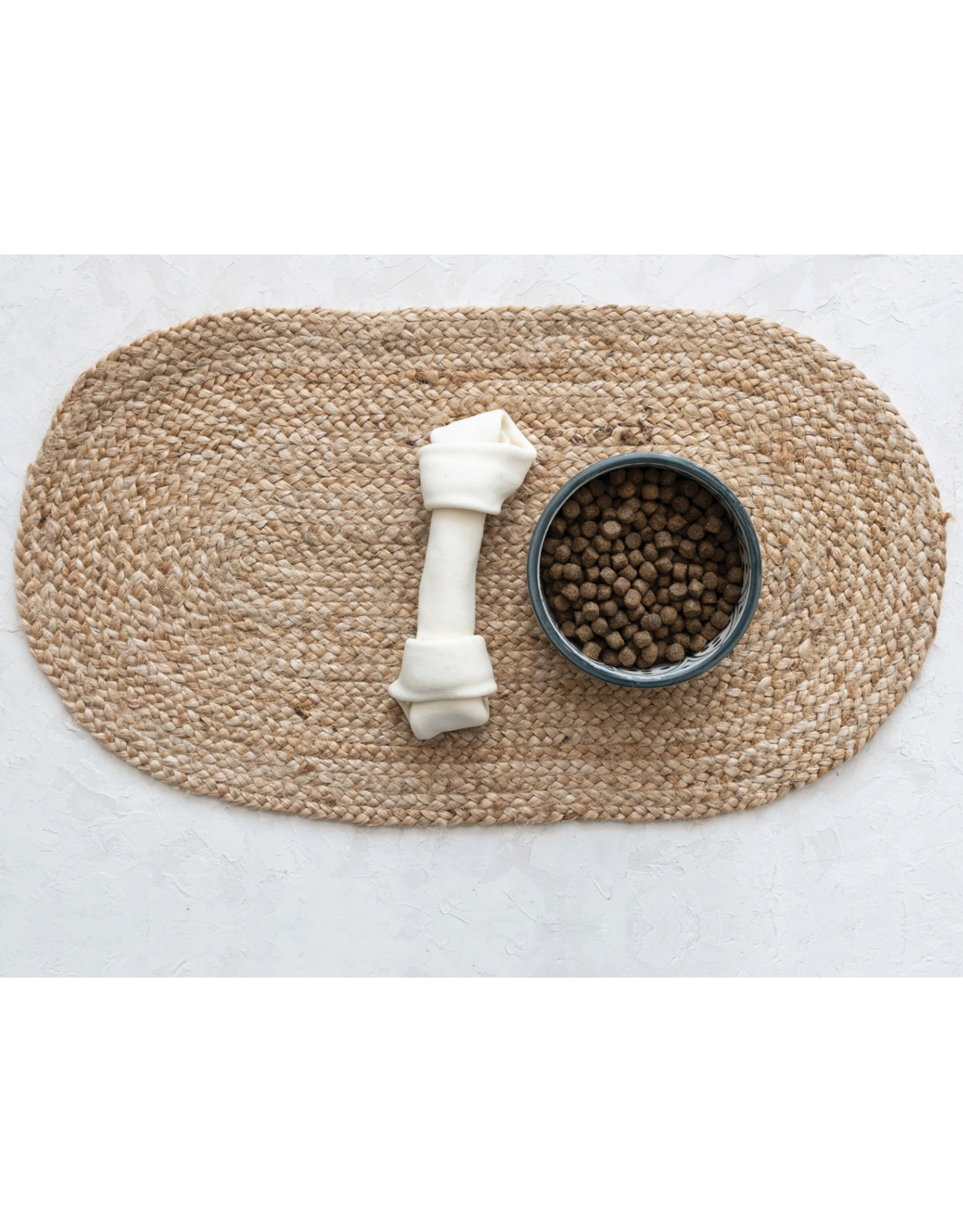 Braided Jute Oval Pet Dish Mat, Natural