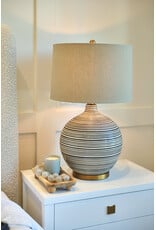 Ceramic Textured Table Lamp w/ Natural Linen Shade