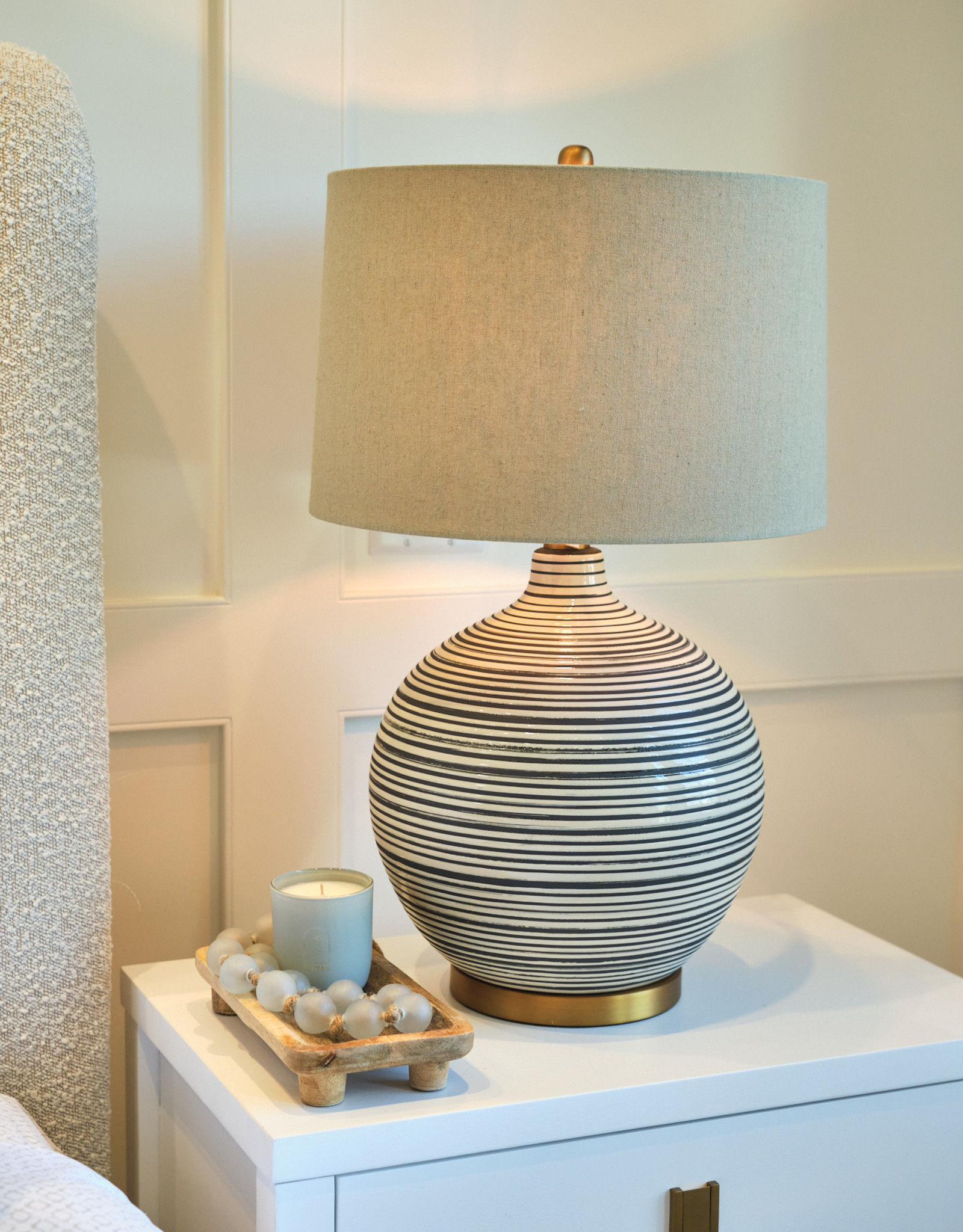 Ceramic Textured Table Lamp w/ Natural Linen Shade