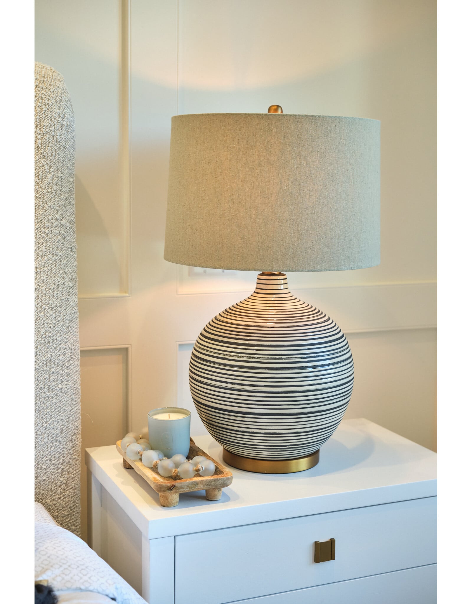 Ceramic Textured Table Lamp w/ Natural Linen Shade