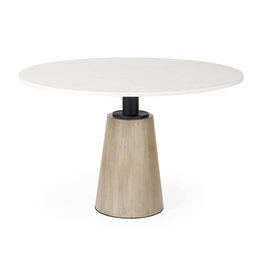 Maxwell Dining Table, White Marble & Natural Wood