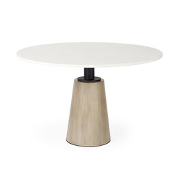 Maxwell Dining Table, White Marble & Natural Wood