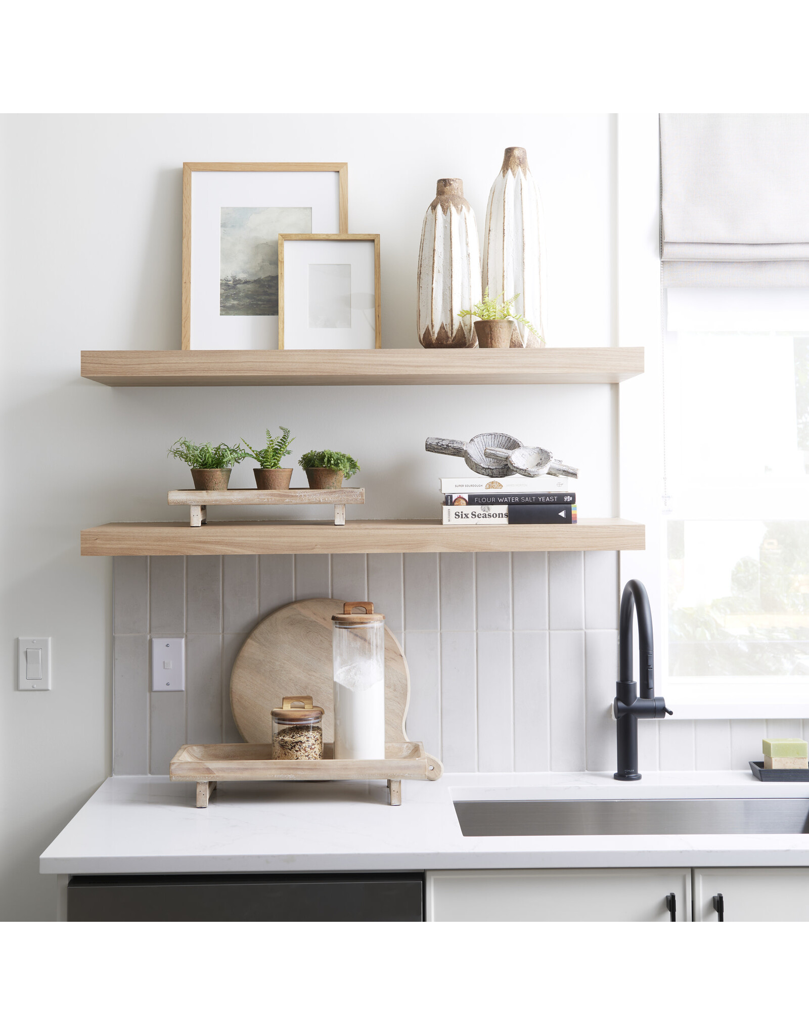 Carver White Washed Wood Tray