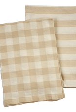 Gingham Stripe Linen Tea Towels, Clay