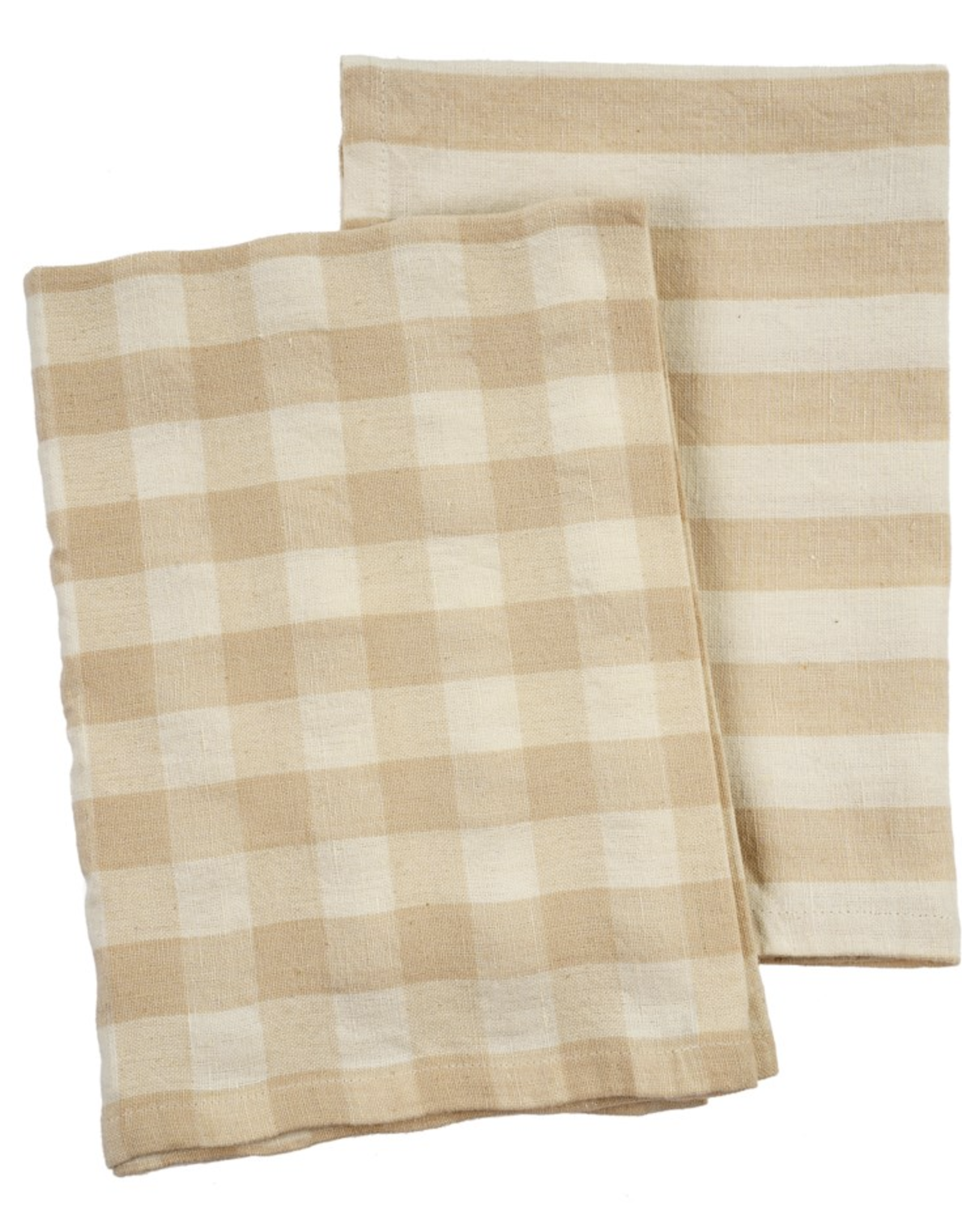 Gingham Stripe Linen Tea Towels, Clay