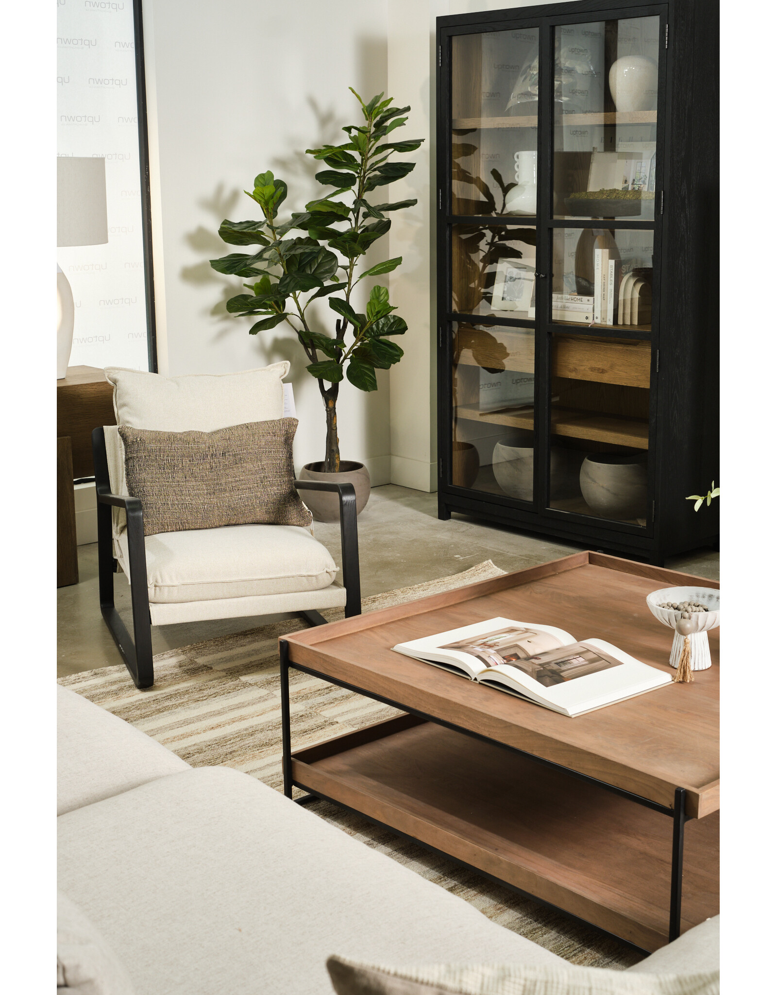 Trey Brown Wood and Black Iron Coffee Table