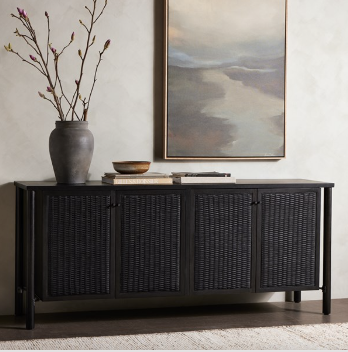 Black clearance cane sideboard