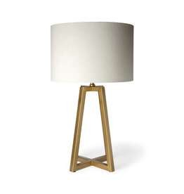 Raelynn (29"H) White-Linen Drum Shade w/ Gold Metal Frame Table Lamp