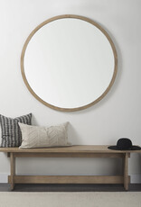 Gambit 46" Round Light Brown Wood Frame Wall Mirror