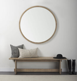 Gambit 46" Round Light Brown Wood Frame Wall Mirror