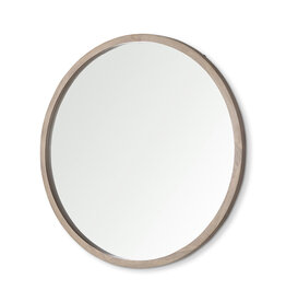 Gambit 46" Round Light Brown Wood Frame Wall Mirror