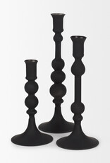 Haute Matte Black Blown Glass Candlestick