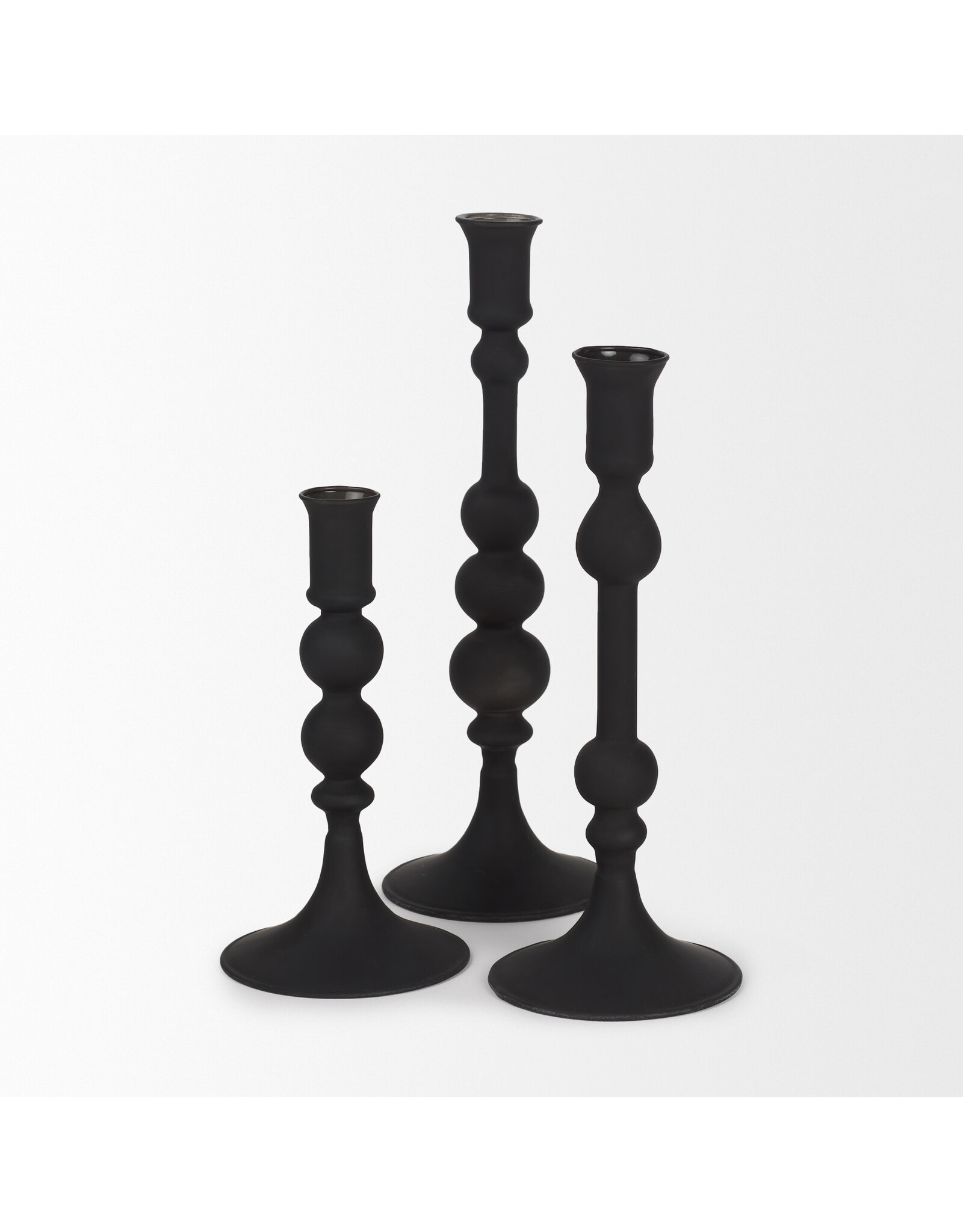 Haute Matte Black Blown Glass Candlestick