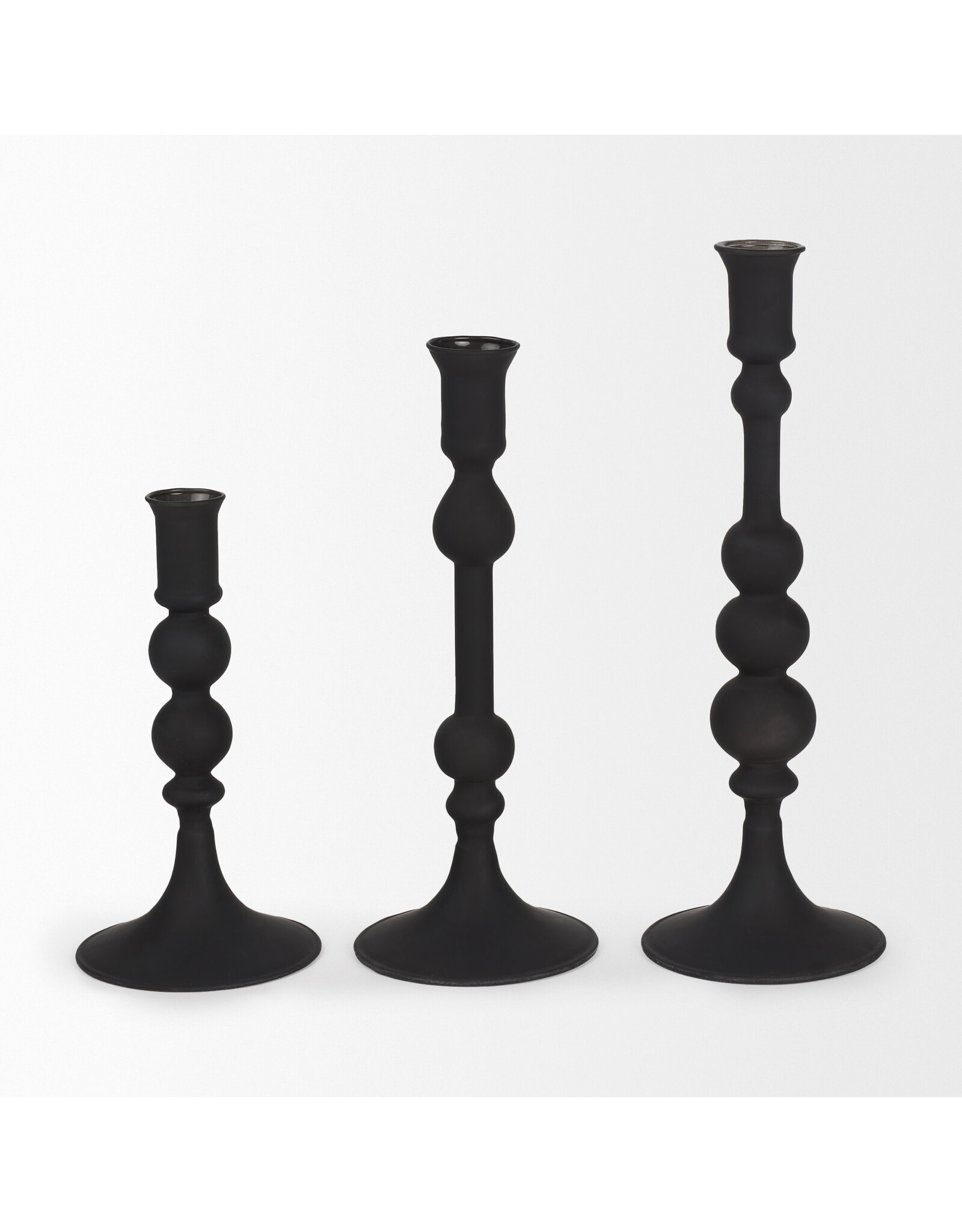 Haute Matte Black Blown Glass Candlestick