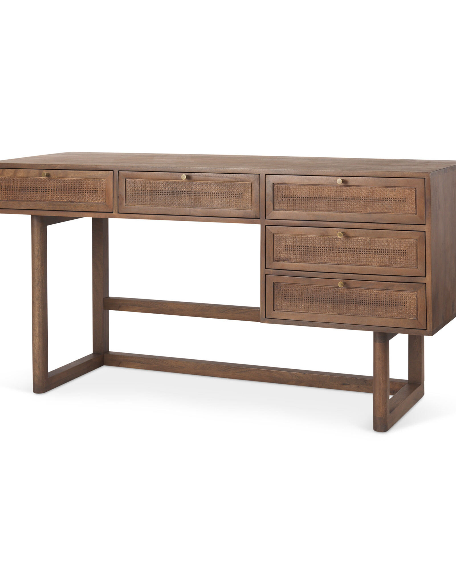 Grier Medium Brown Solid Wood W/Cane Office Desk