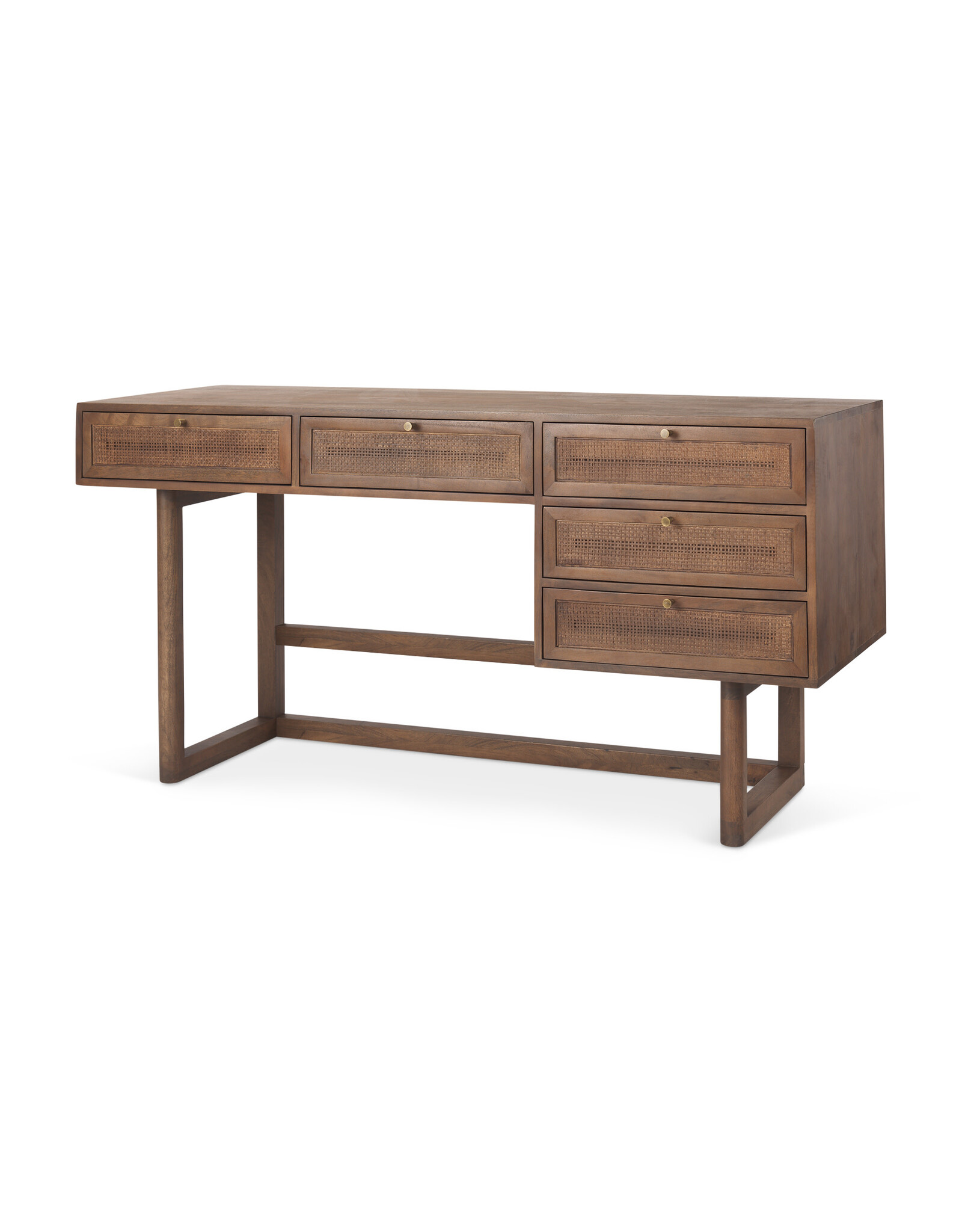 Grier Medium Brown Solid Wood W/Cane Office Desk