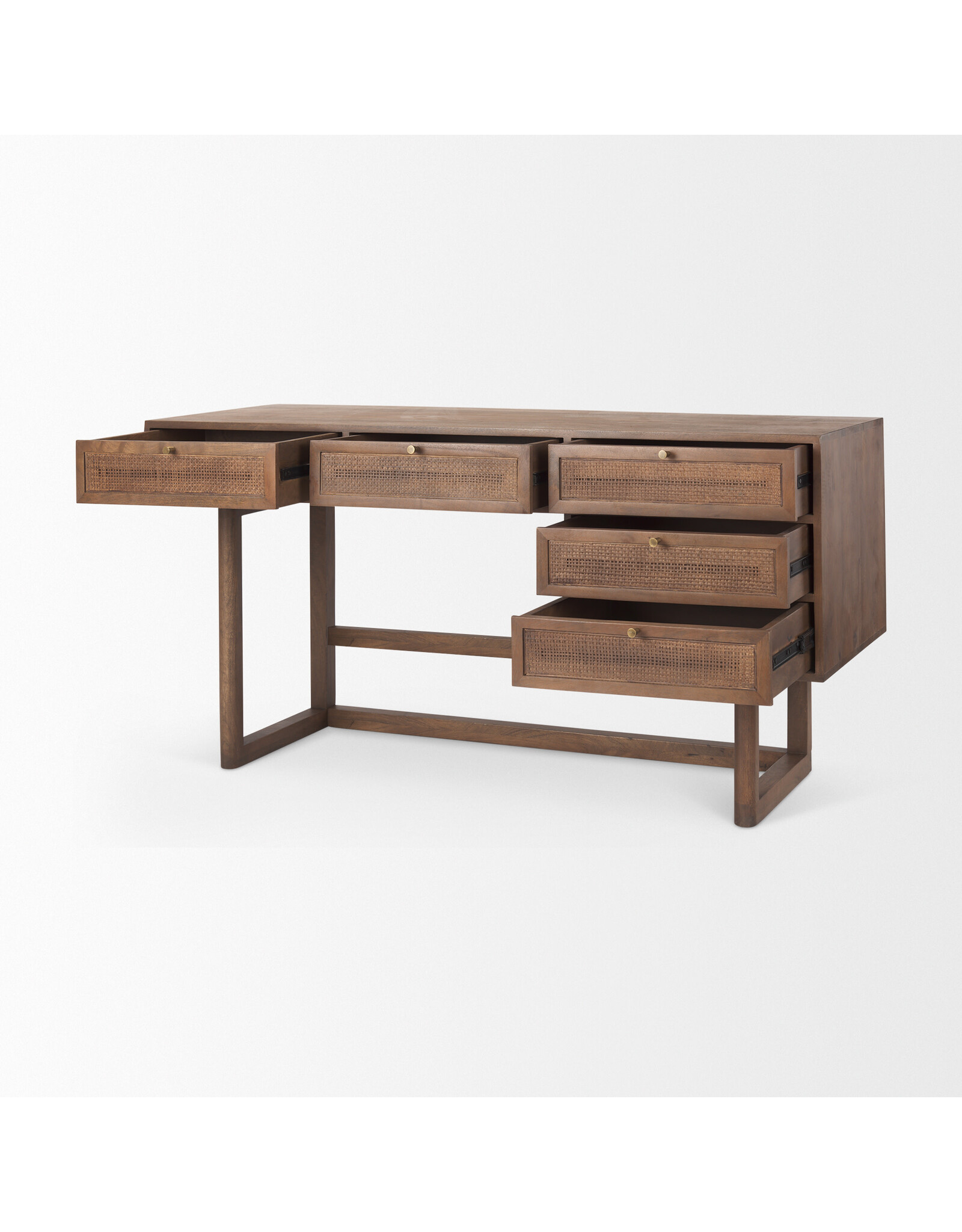 Grier Medium Brown Solid Wood W/Cane Office Desk