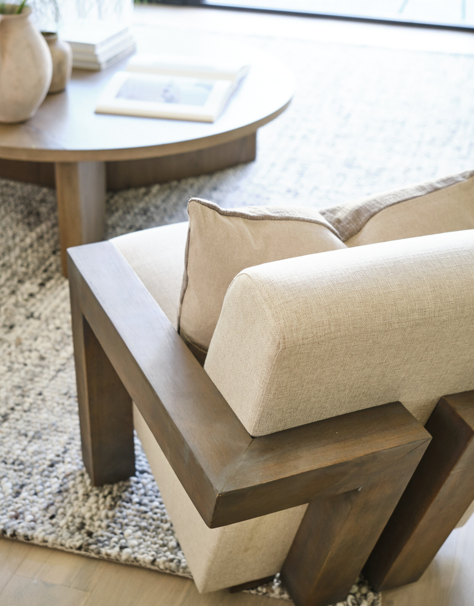 Sovereign Oatmeal Fabric Upholstered w/ Solid Wood Frame Accent Chair