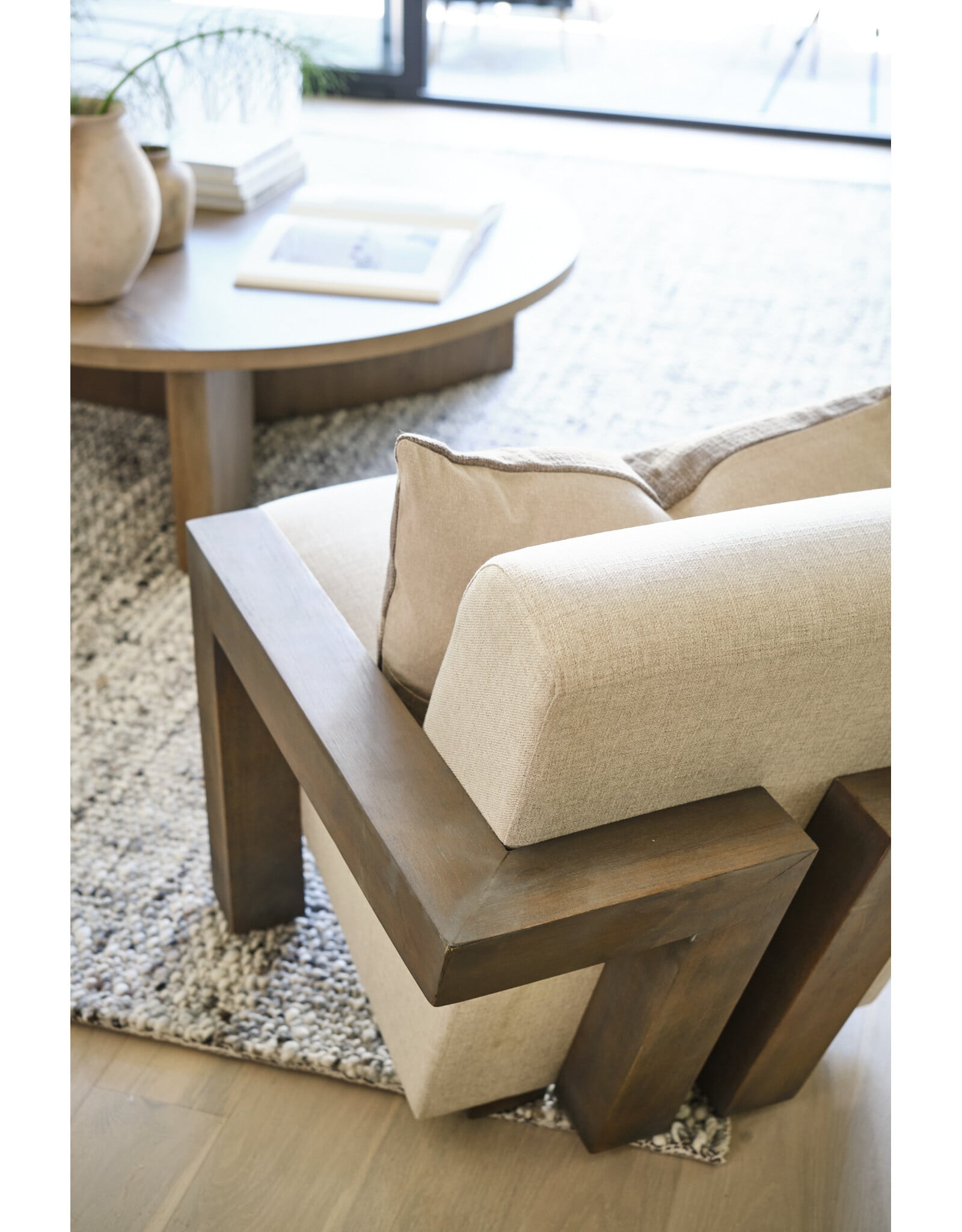 Sovereign Oatmeal Fabric Upholstered w/ Solid Wood Frame Accent Chair