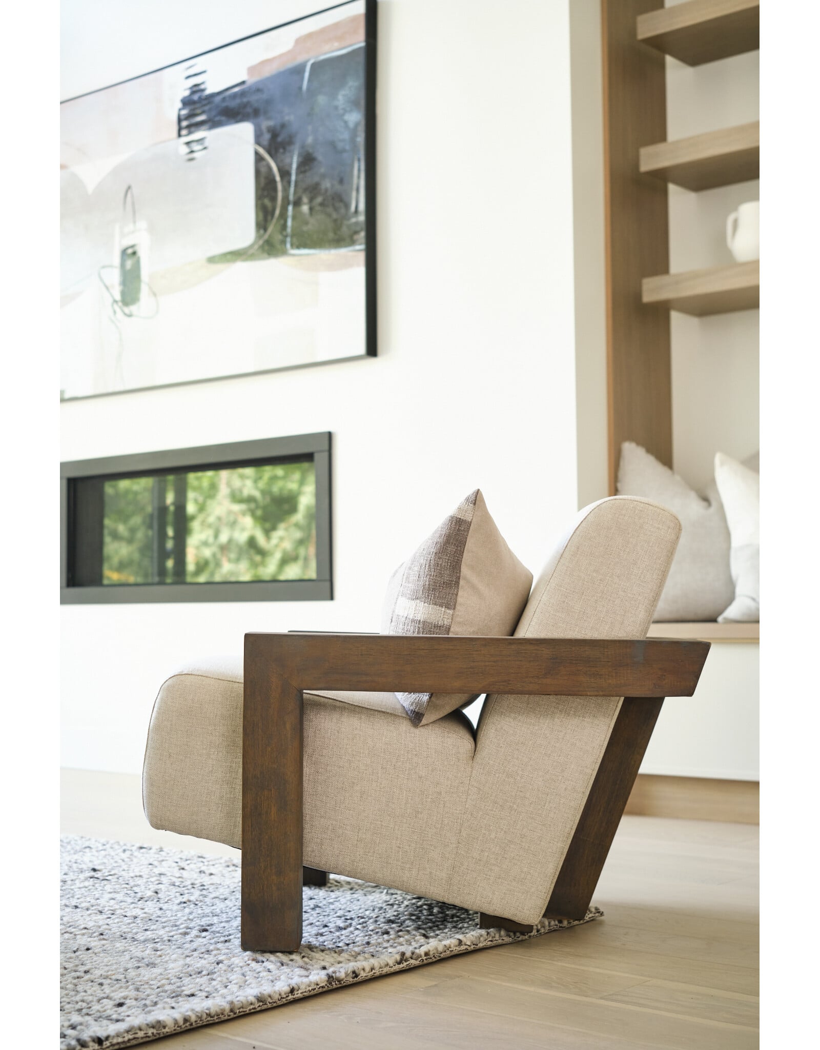 Sovereign Oatmeal Fabric Upholstered w/ Solid Wood Frame Accent Chair