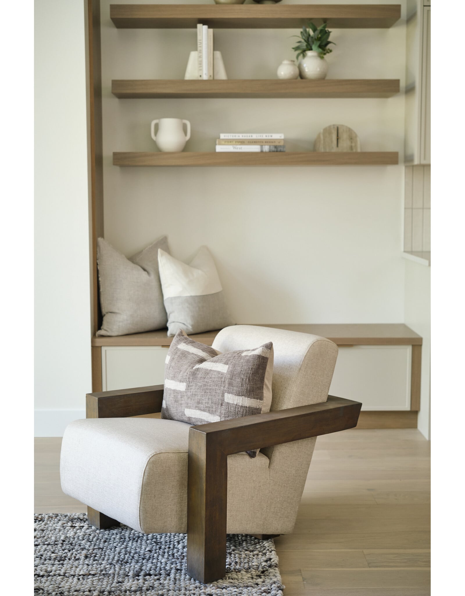 Sovereign Oatmeal Fabric Upholstered w/ Solid Wood Frame Accent Chair