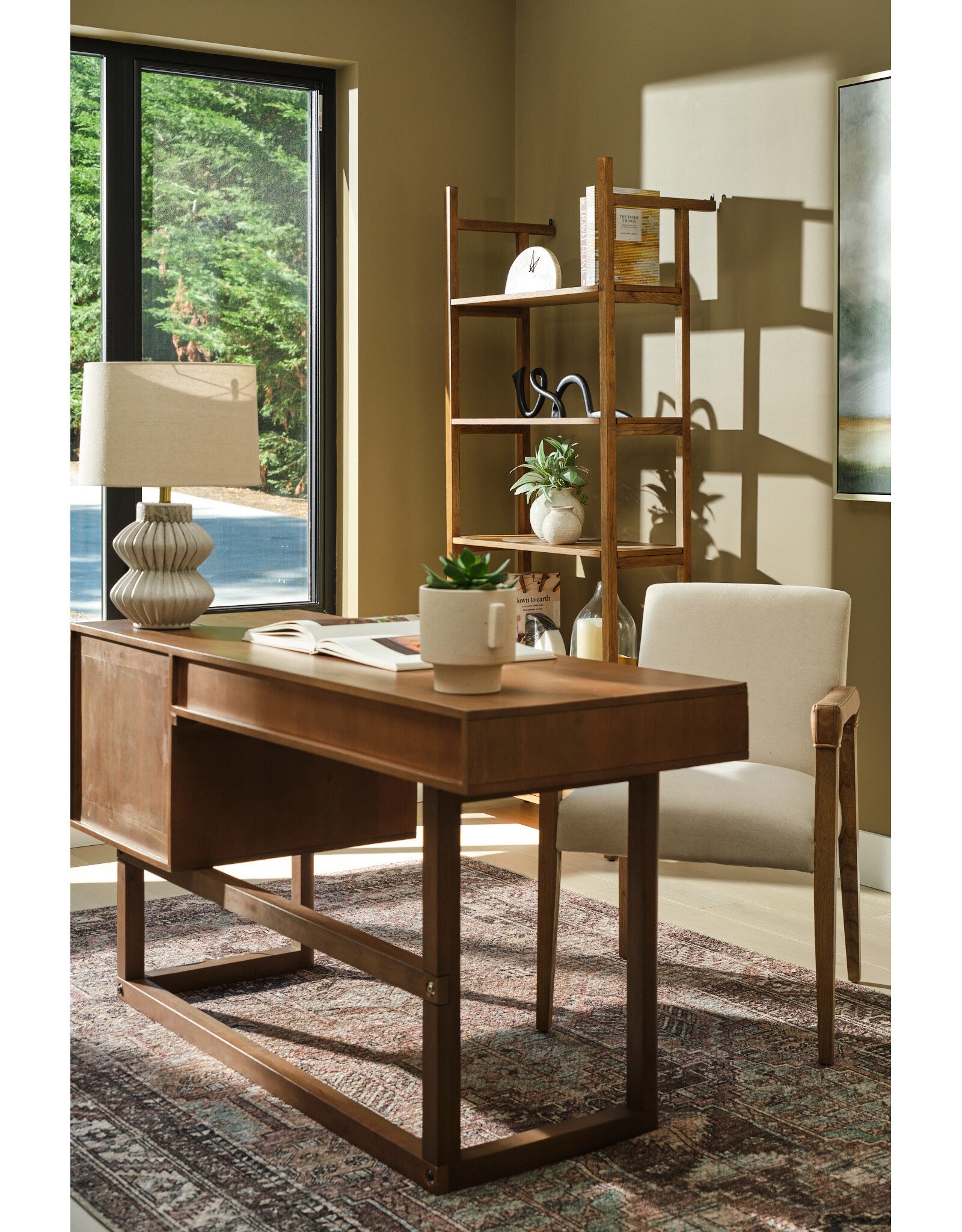 Grier Medium Brown Solid Wood W/Cane Office Desk