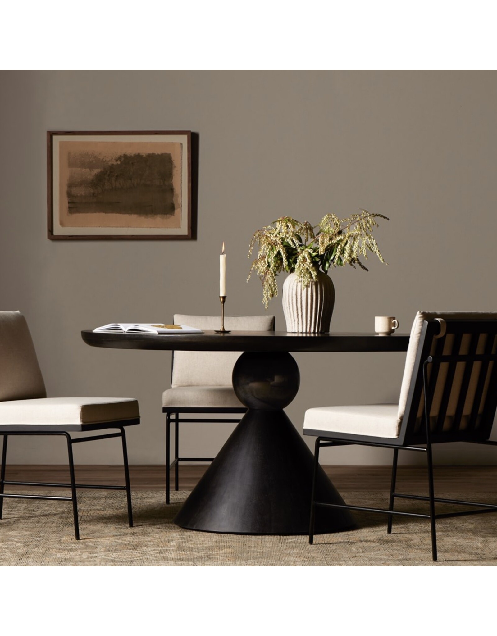 Bibianna Dining Table in Worn Black Marble