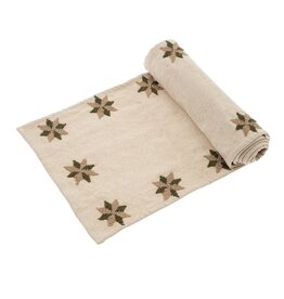 Embroidered Star Table Runner Green, 72x14