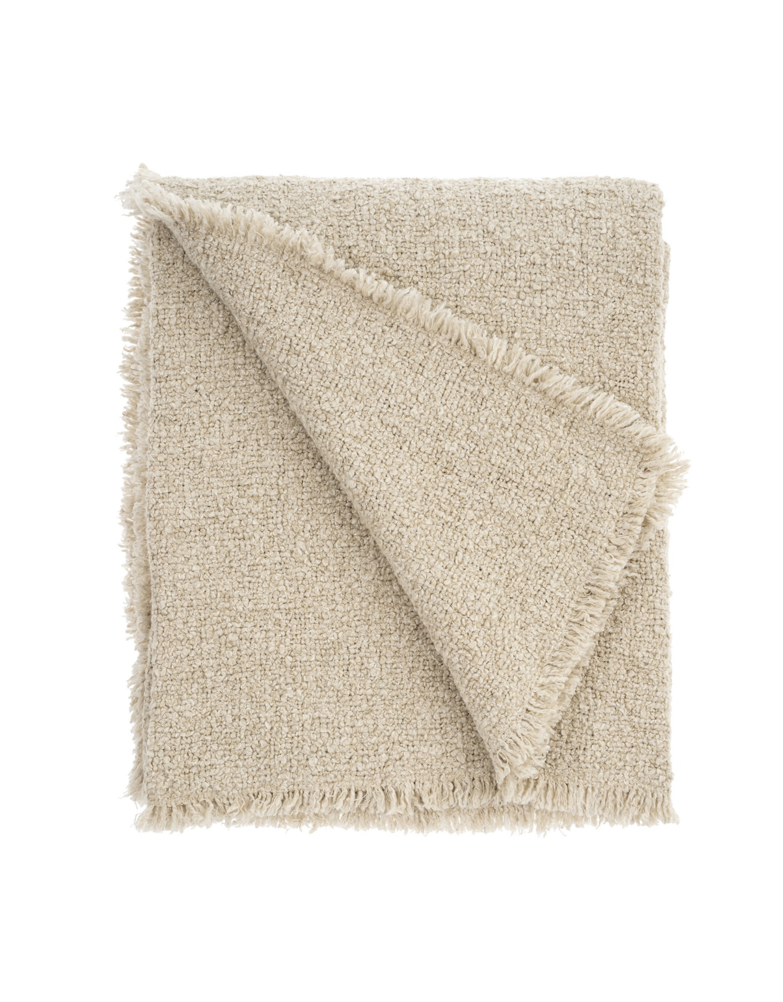 Fringed Boucle Bed Blanket, Natural