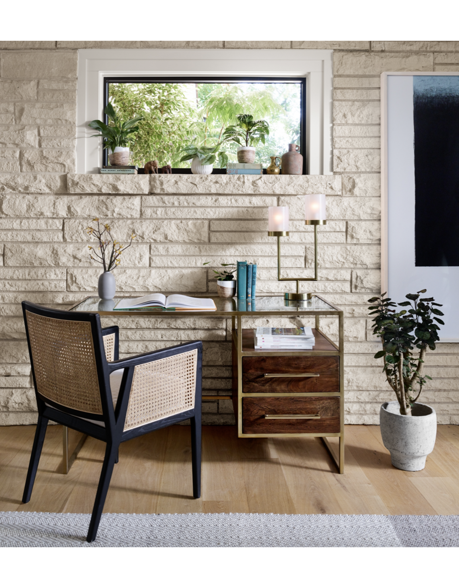 Antonia Cane Dining Armchair Brushed Ebony w/ Saville Flax