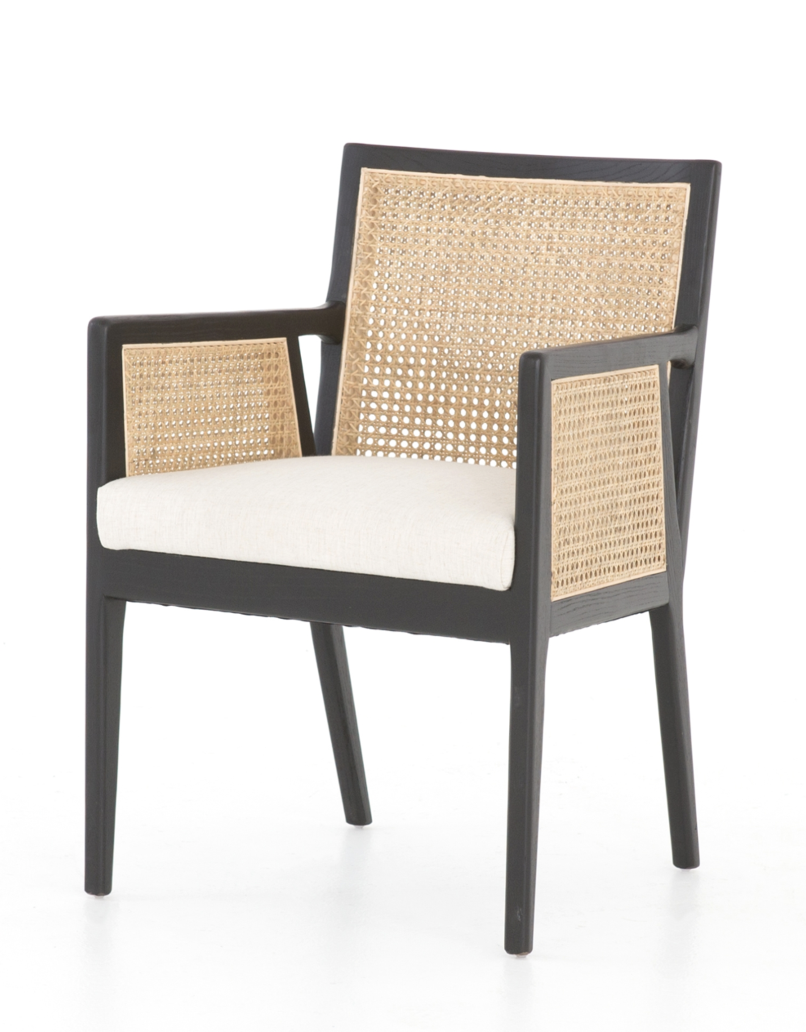 Antonia Cane Dining Armchair Brushed Ebony w/ Saville Flax