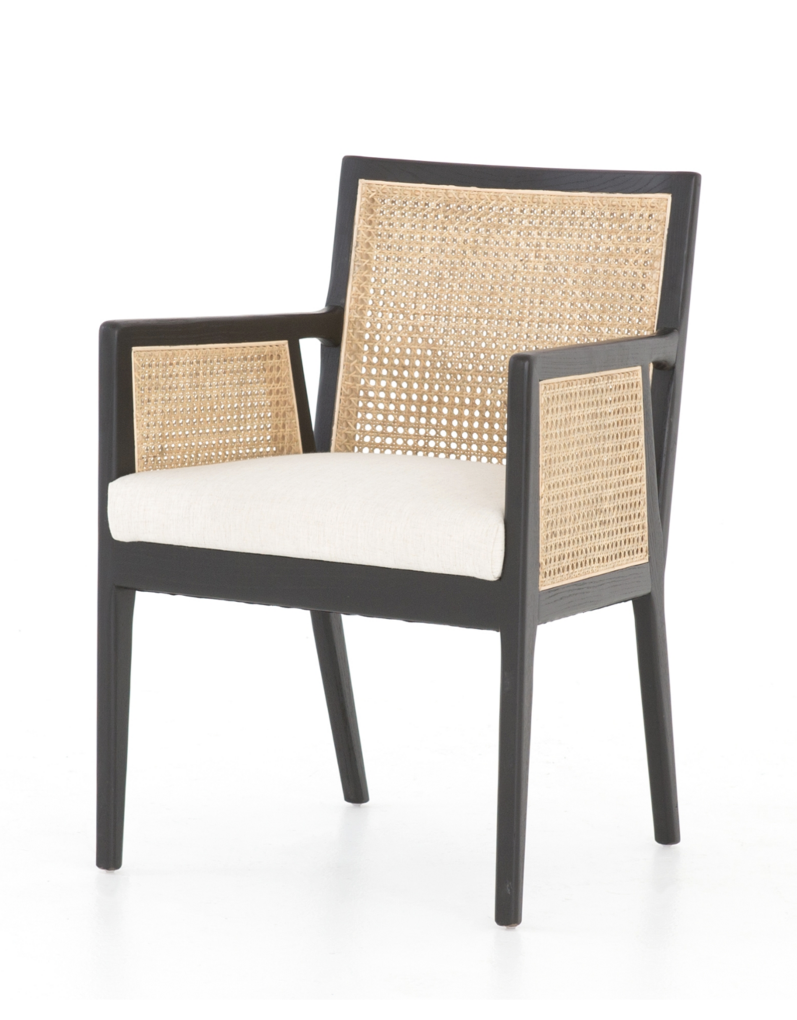 Antonia Cane Dining Armchair Brushed Ebony w/ Saville Flax