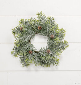 13" Flocked Hemlock Mini Wreath w/Cones