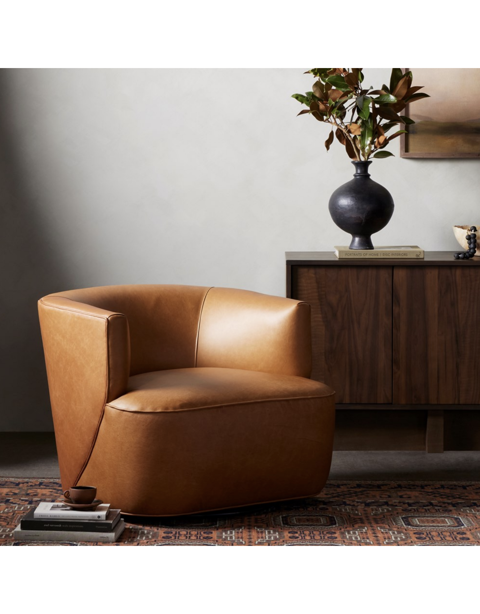 Mila Swivel Chair in Camel Leather