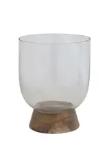 Glass & Mango Wood Footed Vase/Hurricane/Candle Holder