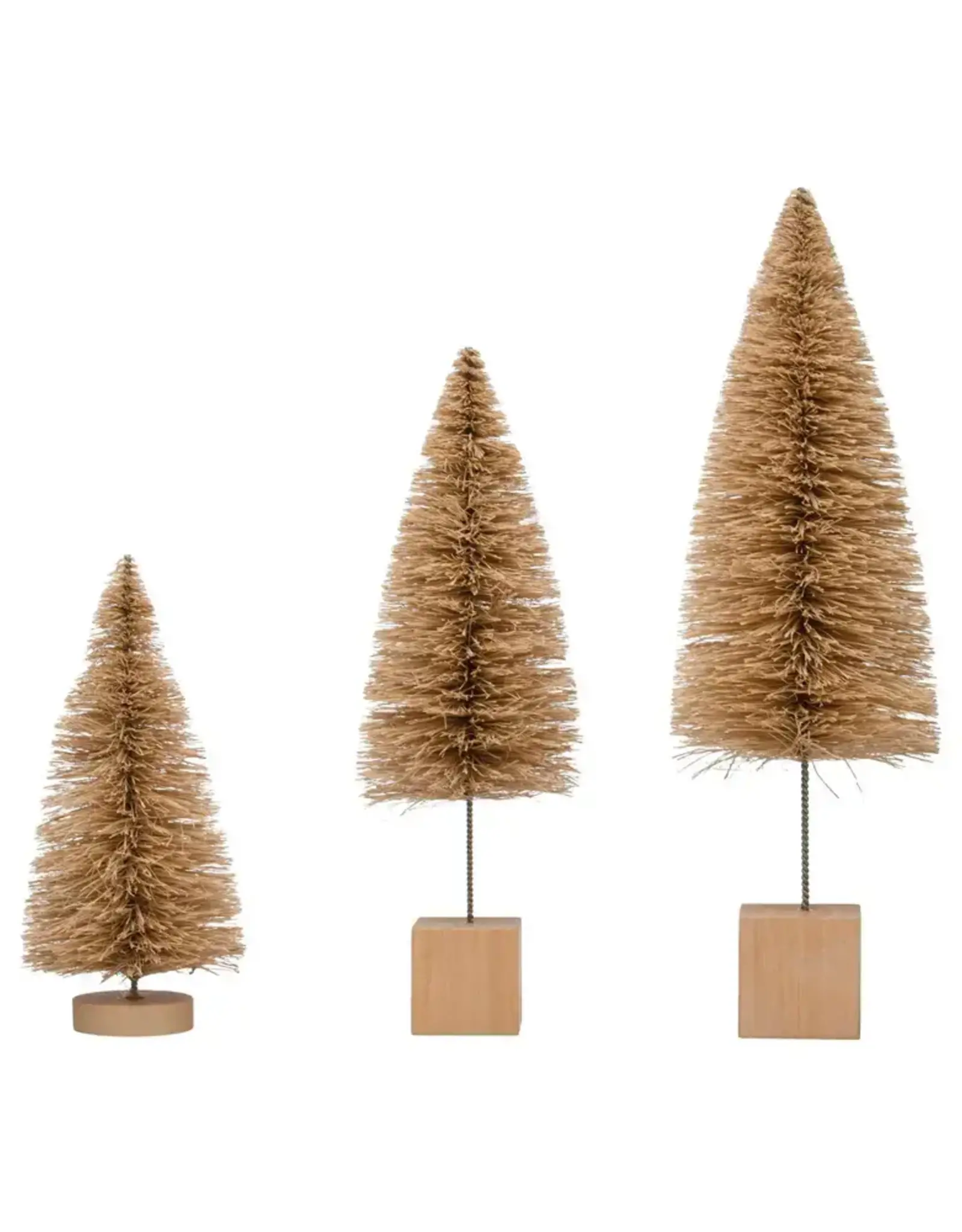 6"H - 11"H Sisal Bottle Brush Trees w/ Wood Bases, Cream Color, S/3