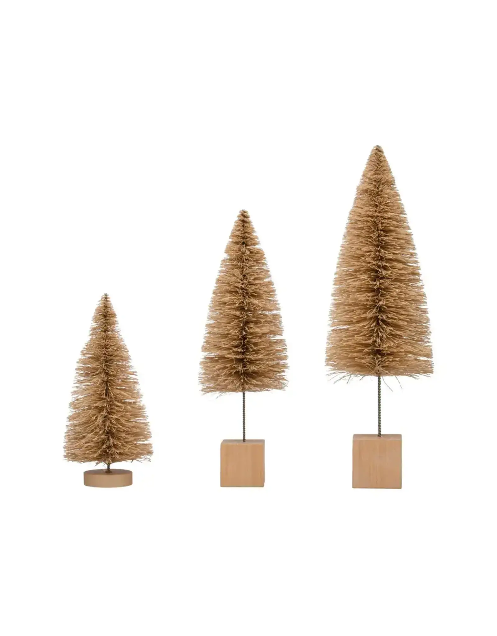 6"H - 11"H Sisal Bottle Brush Trees w/ Wood Bases, Cream Color, S/3