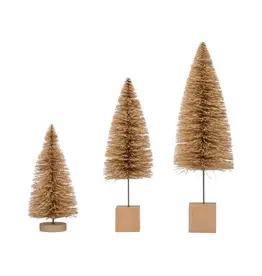 6"H - 11"H Sisal Bottle Brush Trees w/ Wood Bases, Cream Color, S/3