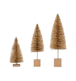 6"H - 11"H Sisal Bottle Brush Trees w/ Wood Bases, Cream Color, S/3