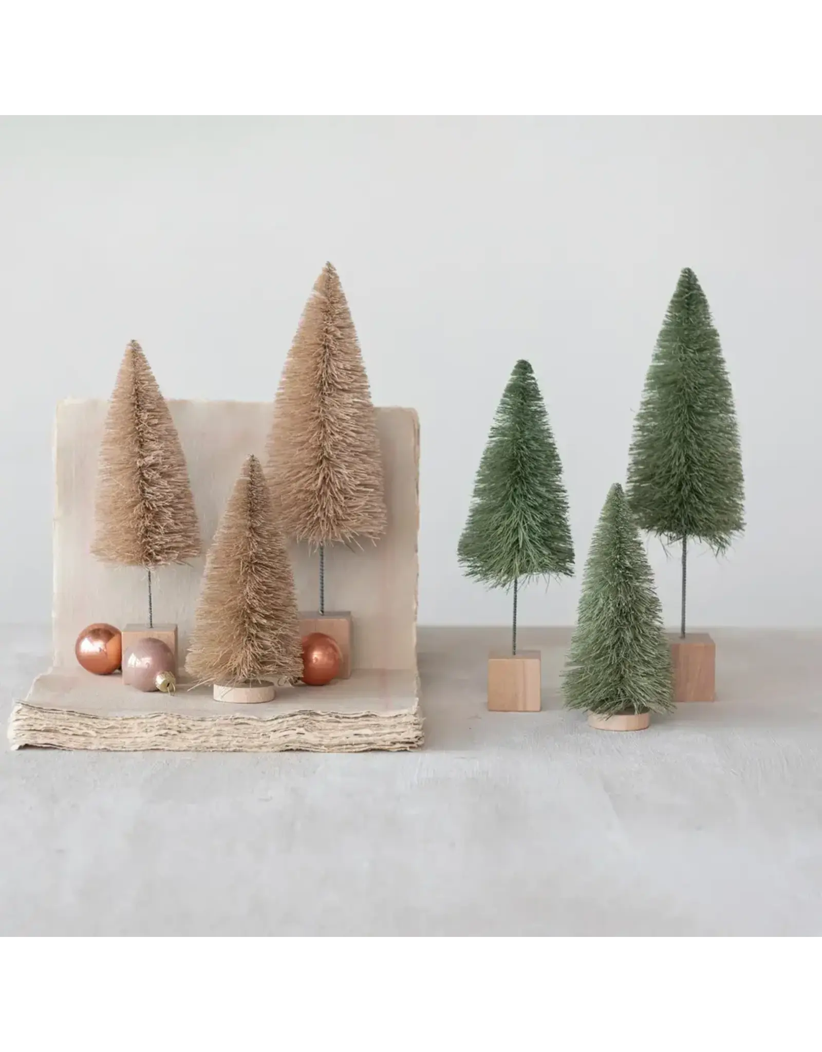 6"H - 11"H Sisal Bottle Brush Trees w/ Wood Bases, Cream Color, S/3