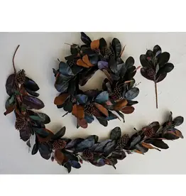 20"H Faux Magnolia Leaf Pick w/ Natural Pinecones, Multi Color