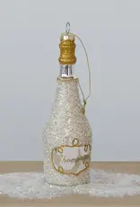 6"H Glass Champagne Bottle Ornament w/ Glitter, Gold & Silver Color