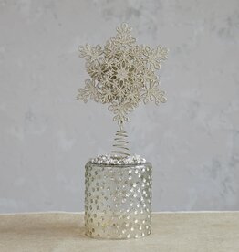 Metal Snowflake Tree Topper with Glitter, Champagne Finish